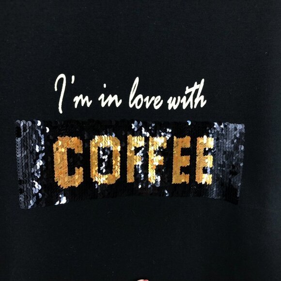 BNWT Frank Lyman Design Black/Gold Sequined Coffee/Wine Long Sleeve T-shirt S - Picture 10 of 15